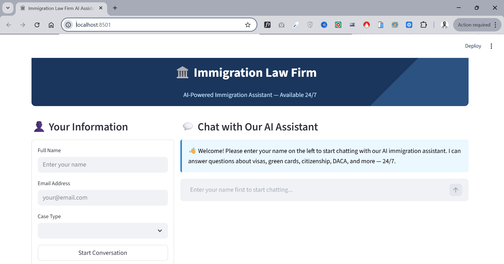 AI Immigration Assistant Form